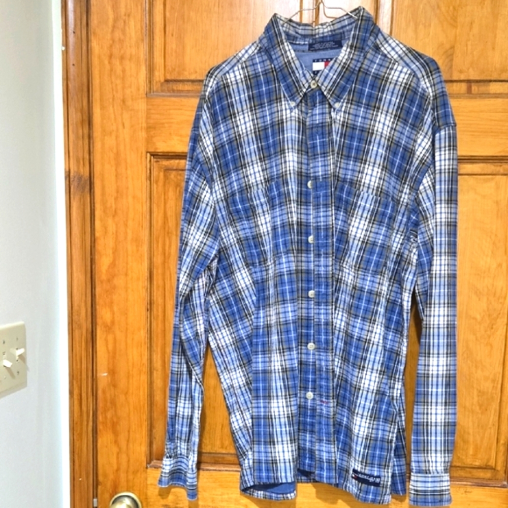 Tommy Hilfiger Blue and White Plaid Casual Shirt